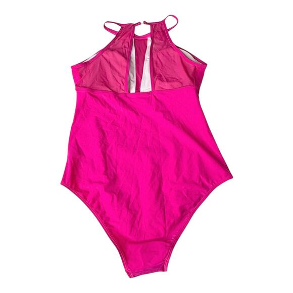 NEW BeWicked Mesh Inset SWIMSUIT Women's LG Fuschia Pink Mesh High Neck Briella - Picture 3 of 10